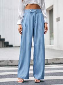 SHEIN BIZwear 條紋印花西裝褲工作服 - 藍色 - 查看 6