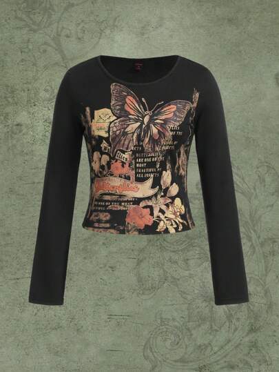 Fairycore Butterfly & Slogan Graphic Tee