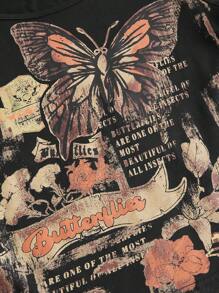 ROMWE Fairycore Camiseta con estampado de mariposa y slogan - Negro - Ver 2