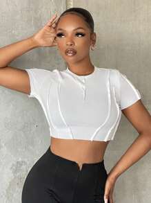 SHEIN SXY Áo thun nữ màu trơn Giải trí - trắng - Xem 1