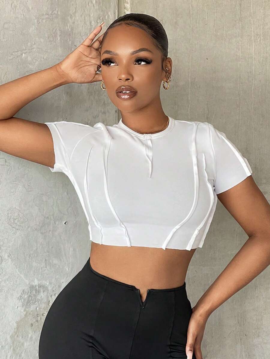 SHEIN SXY Áo thun nữ màu trơn Giải trí - trắng - Xem 1