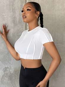 SHEIN SXY Áo thun nữ màu trơn Giải trí - trắng - Xem 7