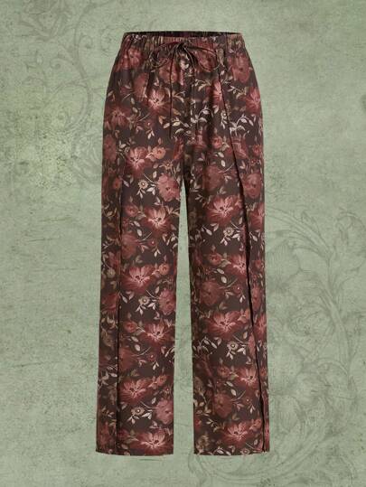 Pantalon Ample Imprimé Floral Fendu