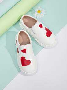 Girls Heart Pattern Slip On Sneakers For Outdoor - White - View 1