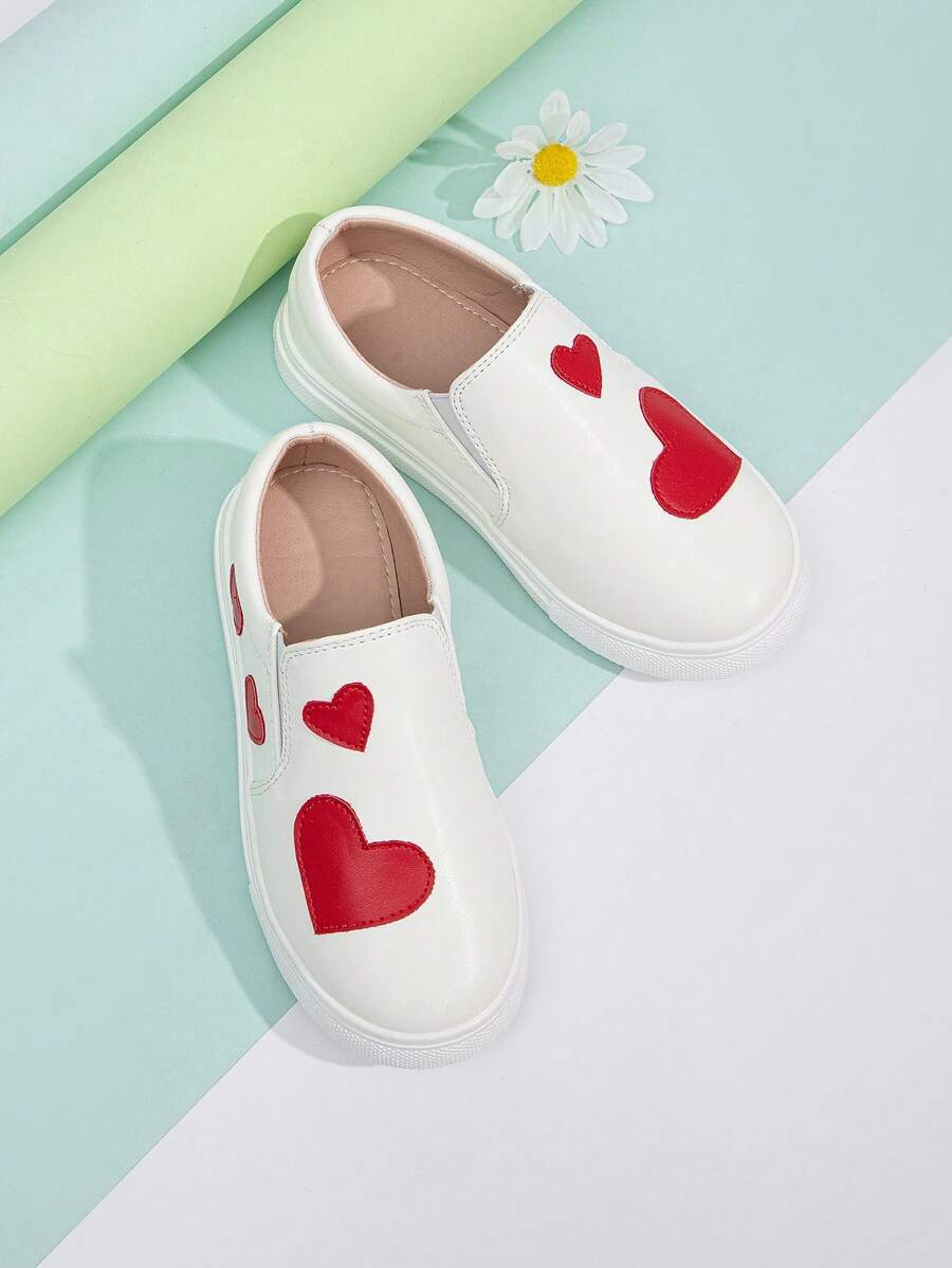Girls Heart Pattern Slip On Sneakers For Outdoor - White - View 1