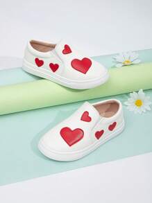 Girls Heart Pattern Slip On Sneakers For Outdoor - White - View 2