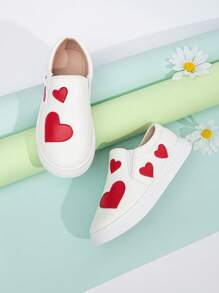 Girls Heart Pattern Slip On Sneakers For Outdoor - White - View 4