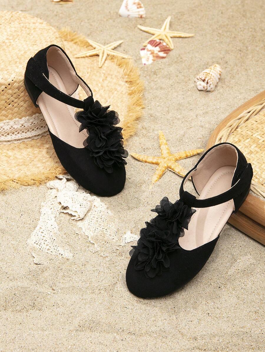 Giày búp bê trẻ em Đề can màu trơn Dây đeo mắt cá chân - màu đen - Xem 1