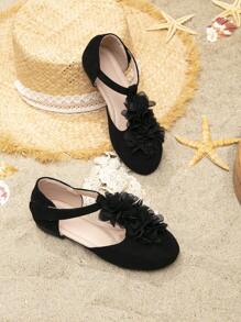 Giày búp bê trẻ em Đề can màu trơn Dây đeo mắt cá chân - màu đen - Xem 2