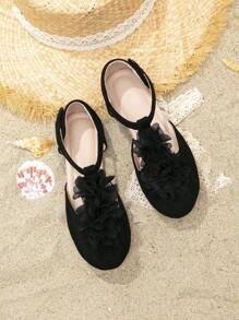 Giày búp bê trẻ em Đề can màu trơn Dây đeo mắt cá chân - màu đen - Xem 3