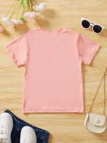 Toddler Girls Rainbow & Floral Print Tee - Coral Pink - View 2