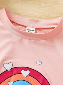 Toddler Girls Rainbow & Floral Print Tee - Coral Pink - View 3