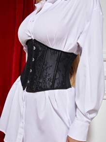 Apperloth A 黑色撞色蕾丝孔眼系带缎面束胸衣（不含上衣）。 - 黑色 - 查看 3