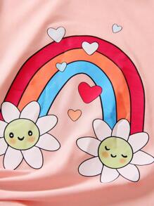 Toddler Girls Rainbow & Floral Print Tee - Coral Pink - View 4