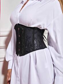 Apperloth A 黑色撞色蕾丝孔眼系带缎面束胸衣（不含上衣）。 - 黑色 - 查看 4