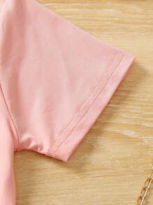 Toddler Girls Rainbow & Floral Print Tee - Coral Pink - View 5