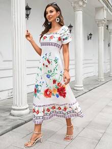 Aveloria Floral Print Off Shoulder Dress - Multicolor - View 4