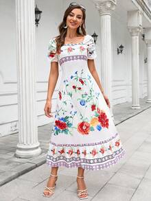 Aveloria Floral Print Off Shoulder Dress - Multicolor - View 5