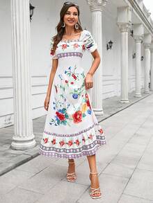 Aveloria Floral Print Off Shoulder Dress - Multicolor - View 6
