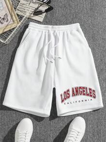 男士字母圖案腰部抽繩短褲 - 白色 - 查看 1