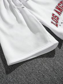 男士字母圖案腰部抽繩短褲 - 白色 - 查看 3