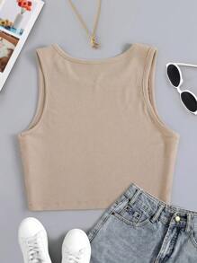 INAWLY Solid Ribbed Knit Tank Top - Apricot - View 2