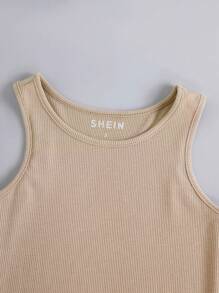 INAWLY Solid Ribbed Knit Tank Top - Apricot - View 4