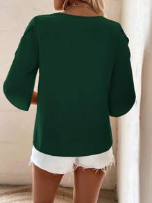 SHEIN LUNE Blusa unicolor de cuello asimétrico - Verde Oscuro - Ver 2