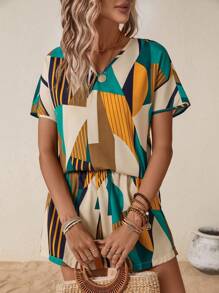 SHEIN LUNE Bộ đồ hai mảnh nữ Hình học Giải trí - Nhiều màu - Xem 6