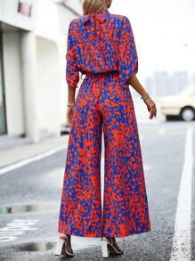 SHEIN Clasi 滿版印花蝙蝠袖腰帶連身褲 - 彩色 - 查看 3