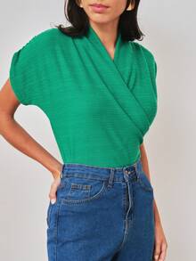 SHE(IN) BRASIL 交疊領蝙蝠袖襯衫 - 綠色 - 查看 4