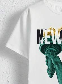 SHEIN Boys Statue Of Liberty & Letter Graphic Tee - White - View 4