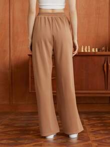 HARRY POTTER X SHEIN 字母圖案腰部抽繩衛褲 - 杏色 - 查看 3