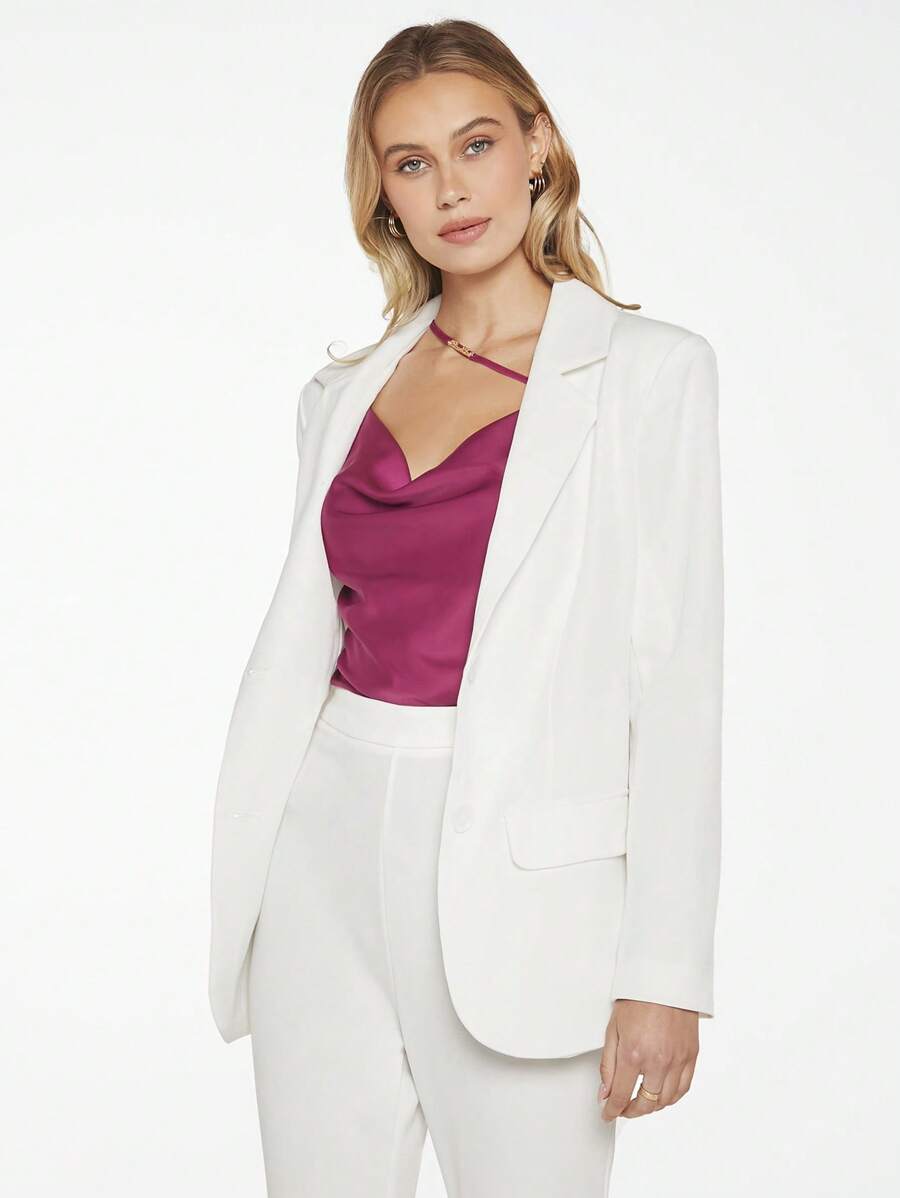 BizChic Lapel Neck Flap Detail Blazer - White - View 1