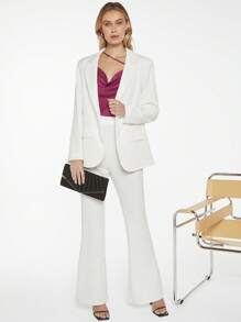 BizChic Lapel Neck Flap Detail Blazer - White - View 3