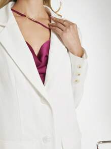 BizChic Lapel Neck Flap Detail Blazer - White - View 8