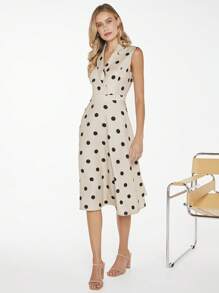 BizChic In vết tròn Polka Cổ bẻ Đầm - Nhiều màu - Xem 6