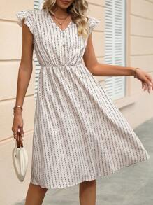 SHEIN Clasi Geo Print Ruffle Trim Dress