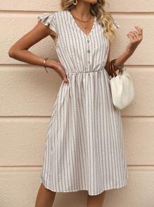 SHEIN Clasi Geo Print Ruffle Trim Dress