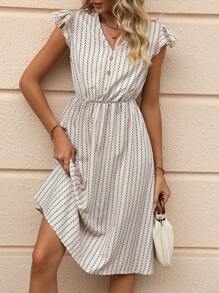 SHEIN Clasi Geo Print Ruffle Trim Dress