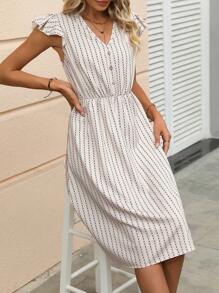 SHEIN Clasi Geo Print Ruffle Trim Dress