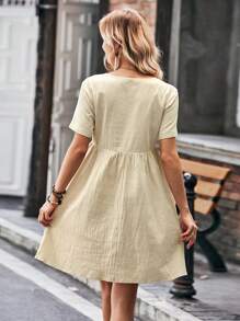 SHEIN LUNE 素色深V領娃娃裙 - 杏色 - 查看 2