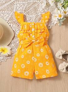 Ranmper casual para niñas jóvenes con estampado de margaritas y mangas cortas, ideal para el verano