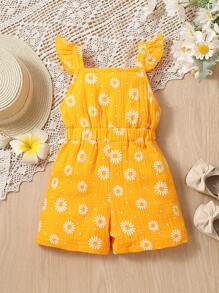 Ranmper casual para niñas jóvenes con estampado de margaritas y mangas cortas, ideal para el verano