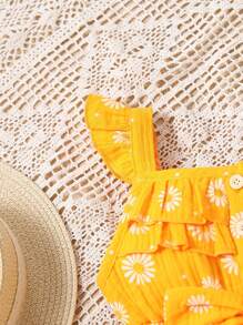 Ranmper casual para niñas jóvenes con estampado de margaritas y mangas cortas, ideal para el verano