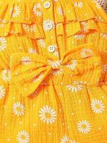 Ranmper casual para niñas jóvenes con estampado de margaritas y mangas cortas, ideal para el verano