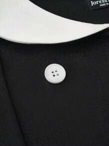 SHEIN Unity 大碼拼接領雙排釦繫腰帶連衣裙 - 黑與白 - 查看 3