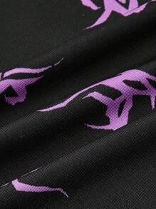 ROMWE PUNK 滿版印花前鏤空下擺開叉緊身連衣裙 - 黑色 - 查看 3