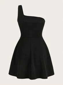 ROMWE PUNK 單肩帶扣細節洋裝 - 黑色 - 查看 2