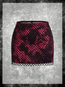 PUNK 紮染圖案網紗包臀半身裙不附腰帶 - 彩色 - 查看 1